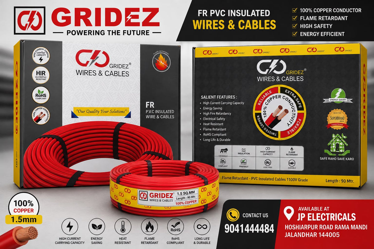 GRIDEZ FR PVC Insulated Wire & Cable 100% Copper | 90 Mtr. | Flame Retardant | 1100V Grade