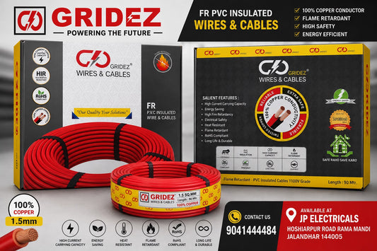 GRIDEZ FR PVC Insulated Wire & Cable 100% Copper | 90 Mtr. | Flame Retardant | 1100V Grade