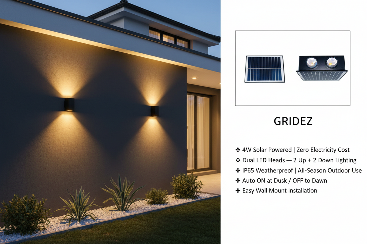 GRIDEZ 4W Solar Outdoor Wall Light — Home Lifestyle Banner