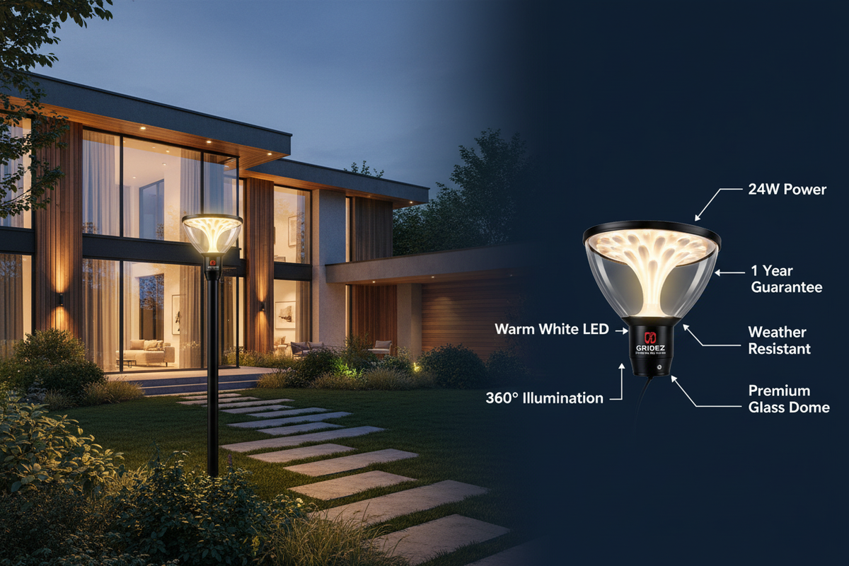 GRIDEZ Outdoor Pole Light - House View